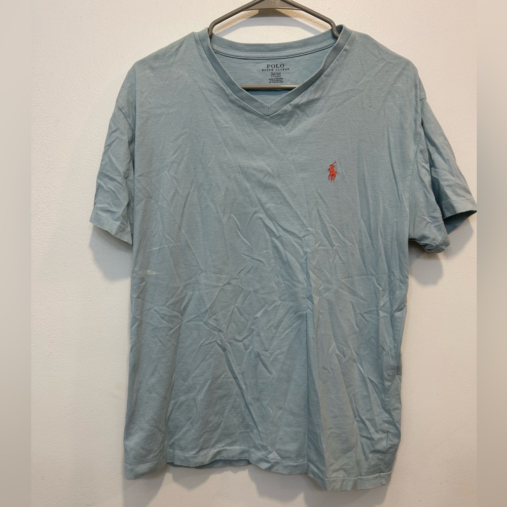 Polo by Ralph Lauren Men's Light Blue V-Neck Tee
